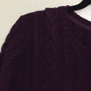 Deep Plum LL Bean Cable Knit Sweater 100% Cotton